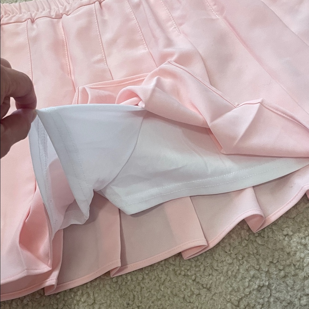 Pink Pleated Women's Mini Skirt with shorts M - Picture 4 of 5